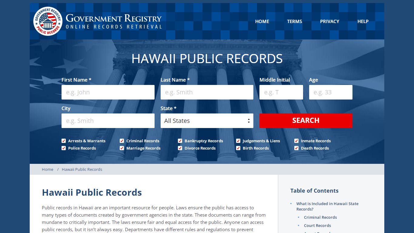 Hawaii Public Records Public Records - GovernmentRegistry